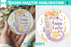 Easter Round Coaster | Watercolor Seahorse | Happy Easter Product Image 1