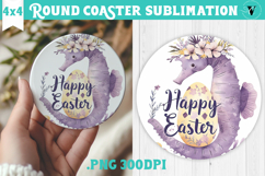 Easter Round Coaster | Watercolor Seahorse | Happy Easter Product Image 1