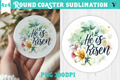 Easter Round Coaster | Watercolor Flowers | Happy Easter Product Image 1