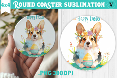 Easter Round Coaster | Watercolor Dog | Happy Easter Product Image 1