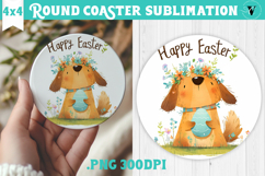 Easter Round Coaster | Watercolor Dog | Happy Easter Product Image 1