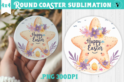 Easter Round Coaster | Watercolor Starfish | Happy Easter Product Image 1