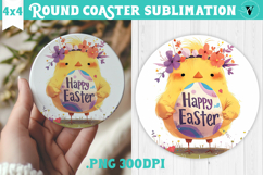 Easter Round Coaster | Watercolor Chick | Happy Easter Product Image 1