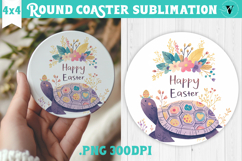 Easter Round Coaster | Watercolor Turtle | Happy Easter Product Image 1