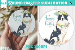 Easter Round Coaster | Watercolor Dog | Happy Easter Product Image 1