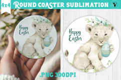 Easter Round Coaster | Watercolor Lion | Happy Easter Product Image 1
