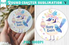 Easter Round Coaster | Watercolor Blue Jay | Happy Easter Product Image 1