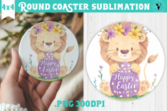Easter Round Coaster | Watercolor Lion | Happy Easter Product Image 1