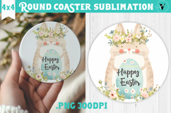 Easter Round Coaster | Watercolor Cat | Happy Easter Product Image 1