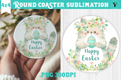 Easter Round Coaster | Watercolor Cat | Happy Easter Product Image 1