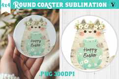 Easter Round Coaster | Watercolor Cat | Happy Easter Product Image 1