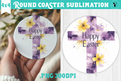 Easter Round Coaster | Watercolor Cross | Happy Easter Product Image 1