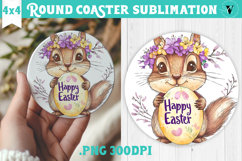 Easter Round Coaster | Watercolor Chipmunk | Happy Easter Product Image 1