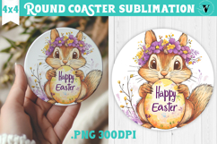 Easter Round Coaster | Watercolor Chipmunk | Happy Easter Product Image 1