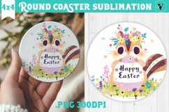 Easter Round Coaster | Watercolor Chipmunk | Happy Easter Product Image 1