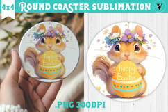 Easter Round Coaster | Watercolor Chipmunk | Happy Easter Product Image 1