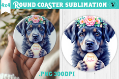 Easter Round Coaster | Watercolor Dog | Happy Easter Product Image 1