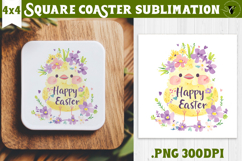 Easter Square Coaster | Watercolor Chick | Happy Easter Product Image 1