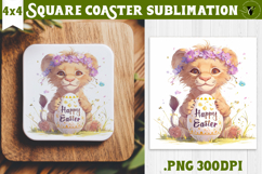 Easter Square Coaster | Watercolor Lion | Happy Easter Product Image 1
