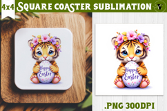 Easter Square Coaster | Watercolor Tiger | Happy Easter Product Image 1