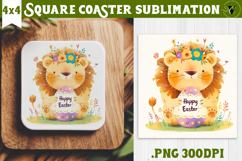 Easter Square Coaster | Watercolor Lion | Happy Easter Product Image 1