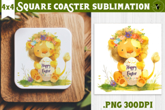 Easter Square Coaster | Watercolor Lion | Happy Easter Product Image 1