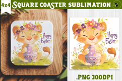 Easter Square Coaster | Watercolor Lion | Happy Easter Product Image 1