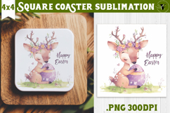 Easter Square Coaster | Watercolor Reindeer | Happy Easter Product Image 1