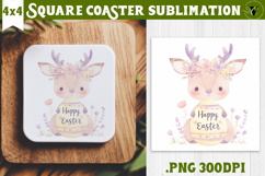 Easter Square Coaster | Watercolor Reindeer | Happy Easter Product Image 1