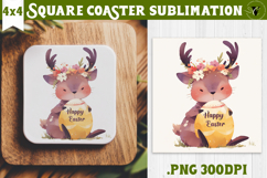 Easter Square Coaster | Watercolor Reindeer | Happy Easter Product Image 1