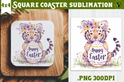 Easter Square Coaster | Watercolor Tiger | Happy Easter Product Image 1