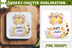 Easter Square Coaster | Watercolor Tiger | Happy Easter Product Image 1