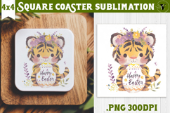 Easter Square Coaster | Watercolor Tiger | Happy Easter Product Image 1