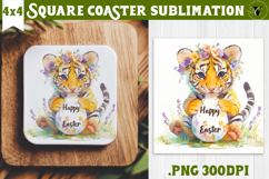 Easter Square Coaster | Watercolor Tiger | Happy Easter Product Image 1