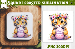 Easter Square Coaster | Watercolor Tiger | Happy Easter Product Image 1