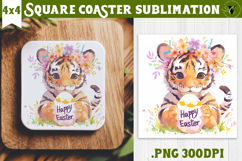 Easter Square Coaster | Watercolor Tiger | Happy Easter Product Image 1