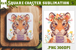 Easter Square Coaster | Watercolor Tiger | Happy Easter Product Image 1