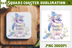 Easter Square Coaster | Watercolor Blue Jay | Happy Easter Product Image 1