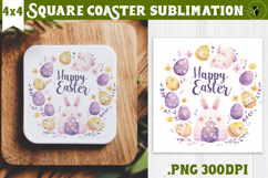Easter Square Coaster | Watercolor Bunny | Happy Easter Product Image 1