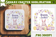 Easter Square Coaster | Watercolor Bunny | Happy Easter Product Image 1