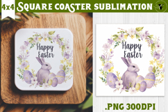 Easter Square Coaster | Watercolor Bunny | Happy Easter Product Image 1