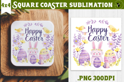 Easter Square Coaster | Watercolor Bunny | Happy Easter Product Image 1