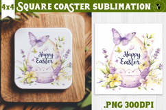 Easter Square Coaster | Watercolor butterfly | Happy Easter Product Image 1