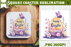 Easter Square Coaster | Watercolor butterfly | Happy Easter Product Image 1