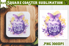 Easter Square Coaster | Watercolor butterfly | Happy Easter Product Image 1