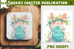 Easter Square Coaster | Watercolor Cat | Happy Easter Product Image 1