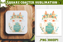 Easter Square Coaster | Watercolor Cat | Happy Easter Product Image 1
