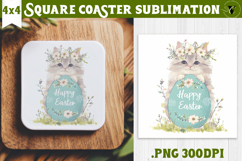 Easter Square Coaster | Watercolor Cat | Happy Easter Product Image 1