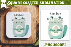Easter Square Coaster | Watercolor Cat | Happy Easter Product Image 1