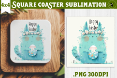 Easter Square Coaster | Watercolor Cat | Happy Easter Product Image 1